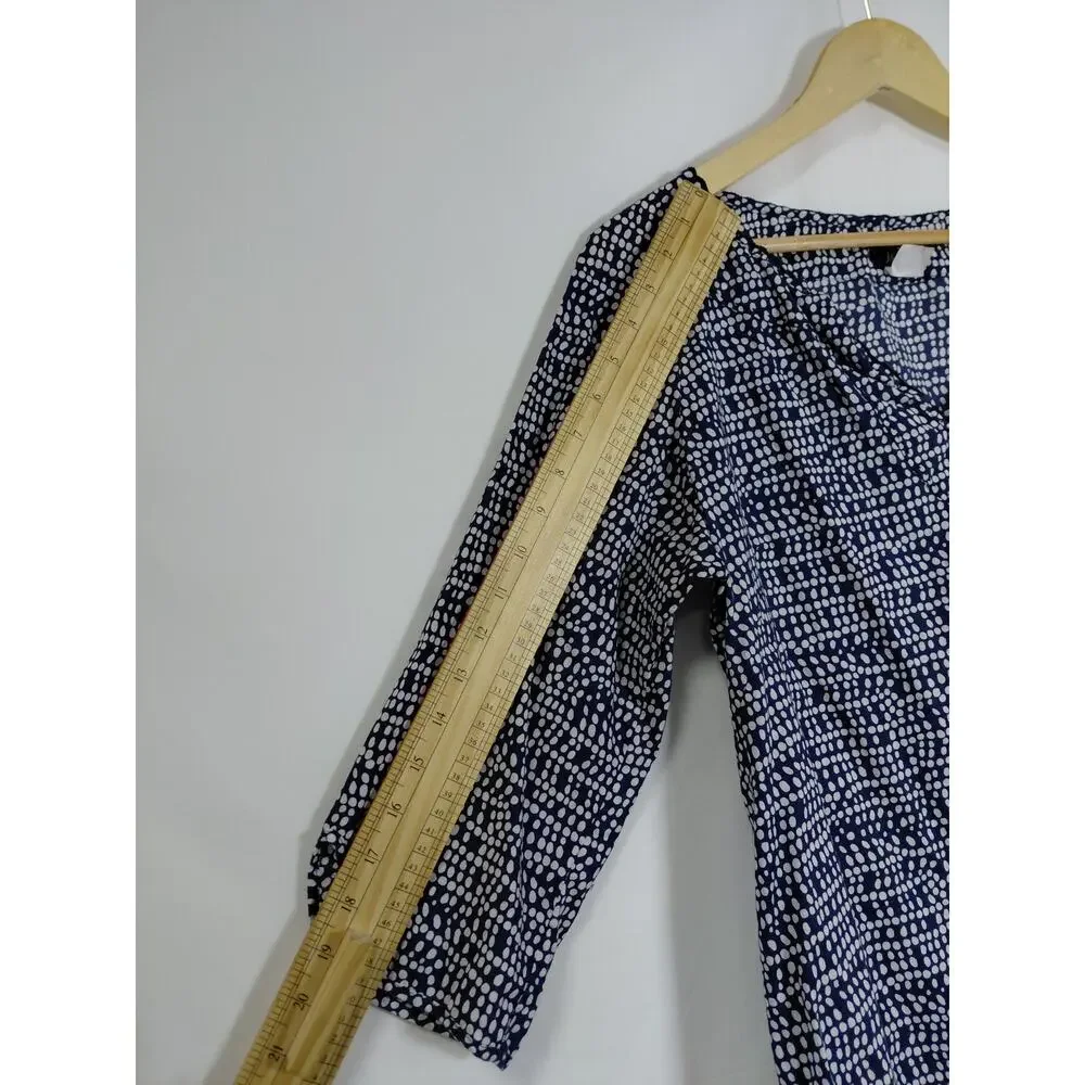 J.Crew Navy V-Neck Geometric Lightweight 3/4 Sleeve Blouse Women Size L